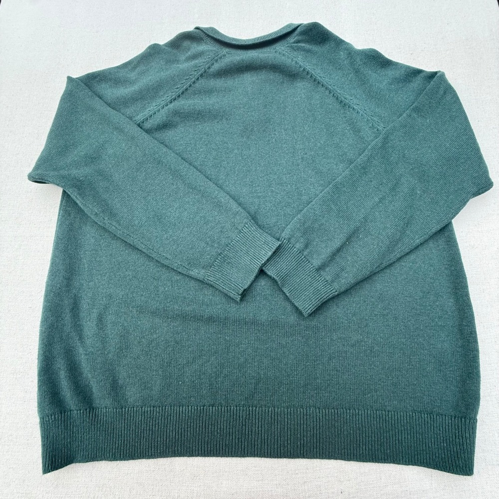 LL Bean Mens XXL Green Cotton Cashmere Blend Polo Collar Raglan Sweater - Picture 2 of 7